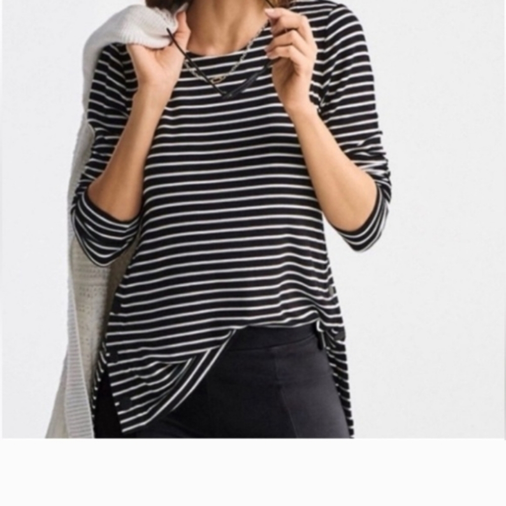 NWOT Cabi Black & White Side Snap Long Sleeve Tee #6332